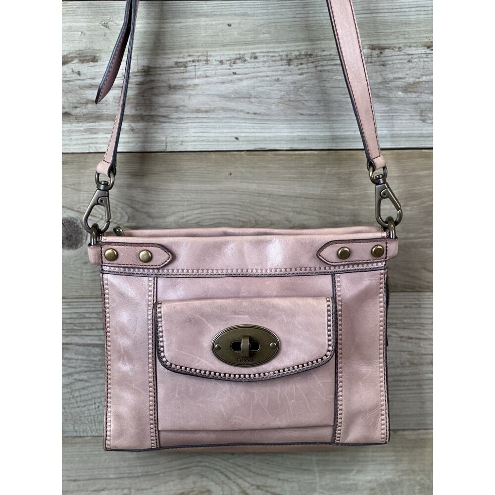 FOSSIL Vintage Revival PINK Leather Crossbody Purse Bag Traveler
